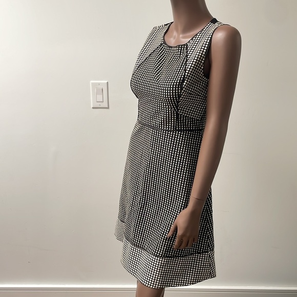 Reiss Checked Grid Pattern A Line Fit Flare Dress Black White sleeveless 4 - Picture 5 of 12